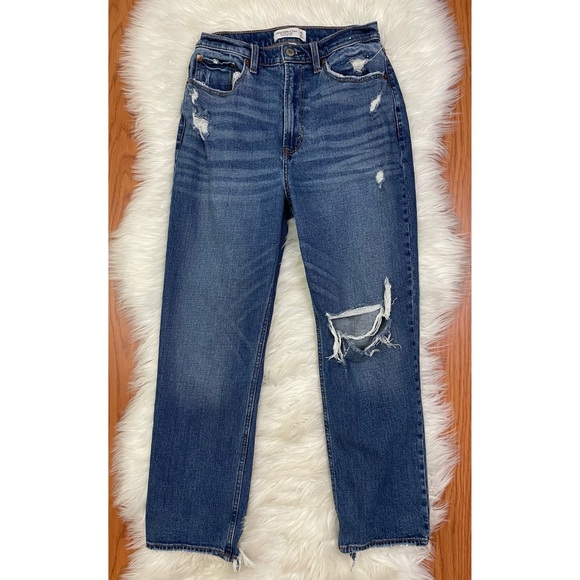 Abercrombie & Fitch The Straight Ankle Ultra High Rise Distressed Jeans 28/6 - Picture 1 of 8